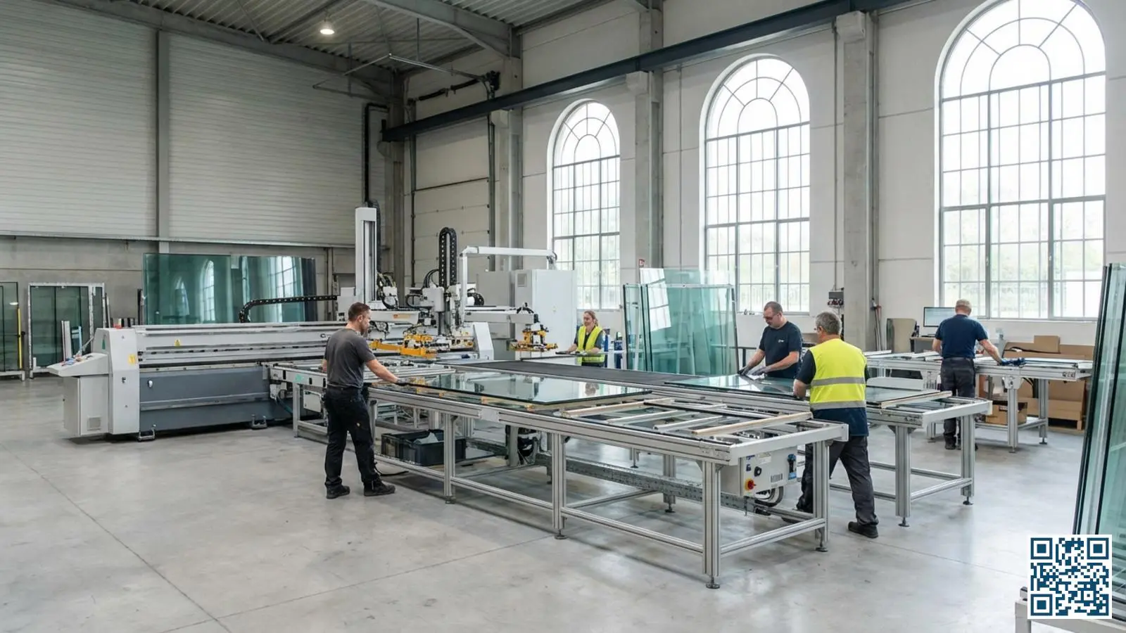 Productiehal van Polypane Glasindustrie in Temse waar vakkundige medewerkers isolatieglaseenheden assembleren met moderne machines