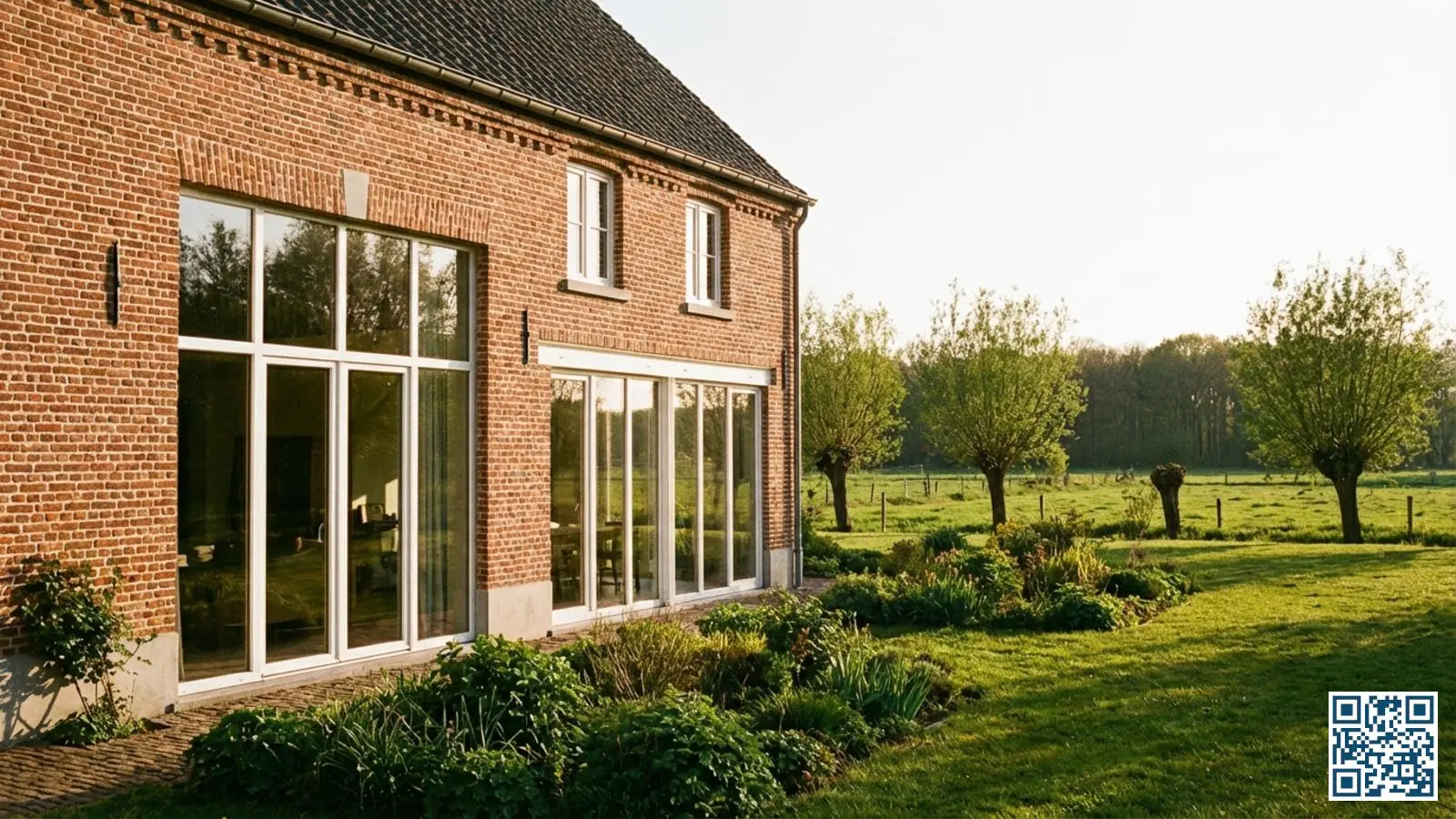 Vrijstaande woning met grote raampartijen in het landelijke Kempense gebied rond Turnhout