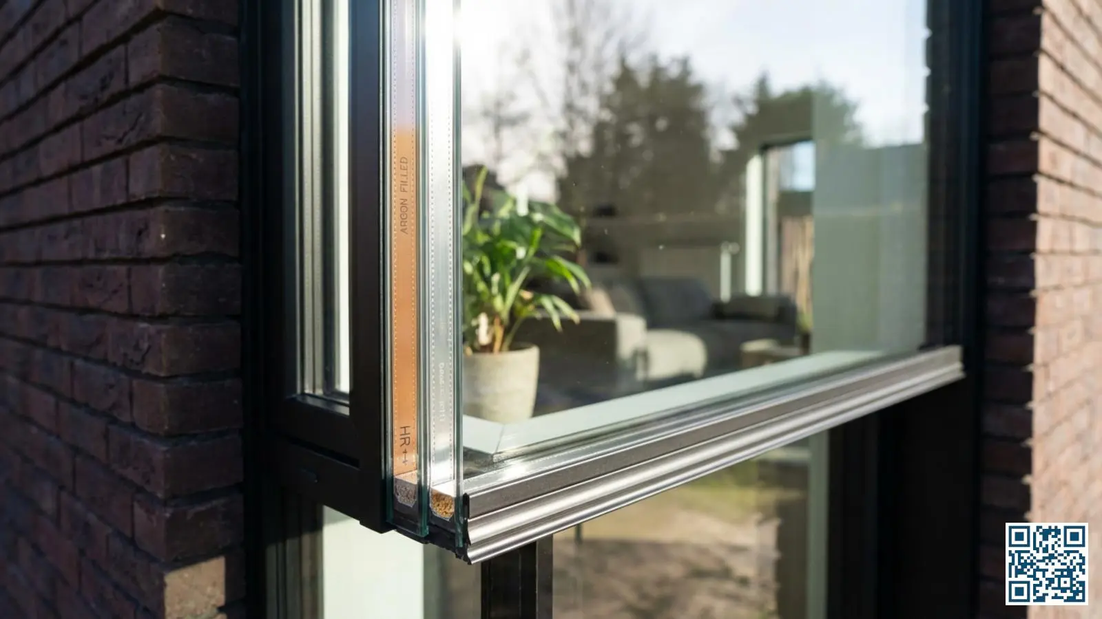 Nieuw geplaatst HR++ glas in een moderne Belgische rijwoning met zichtbare spouw en warm-edge profiel